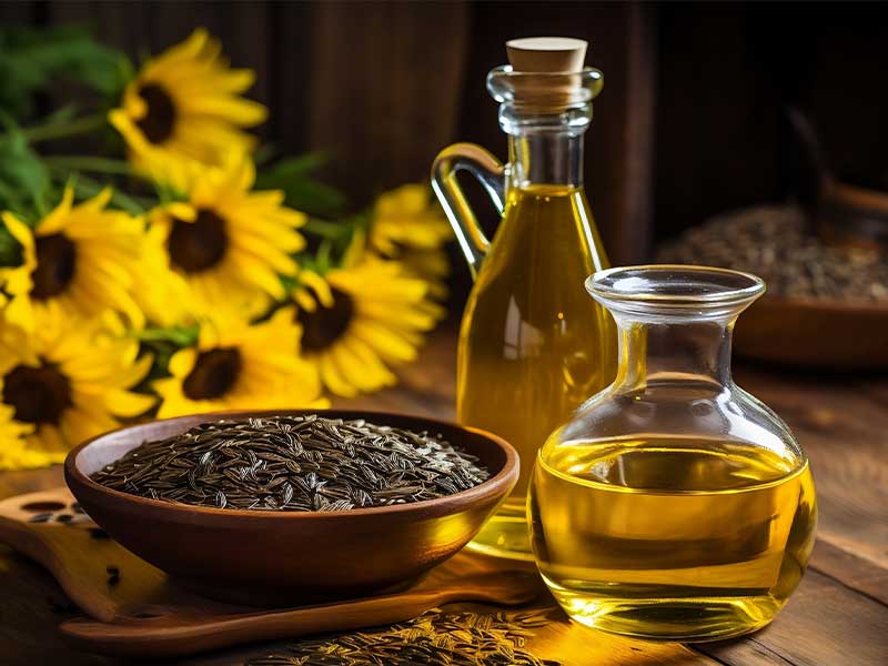 Sonnenblumenöl verträgt Hitze und eignet sich sowohl zum Braten, Backen, Kochen und Dünsten.
