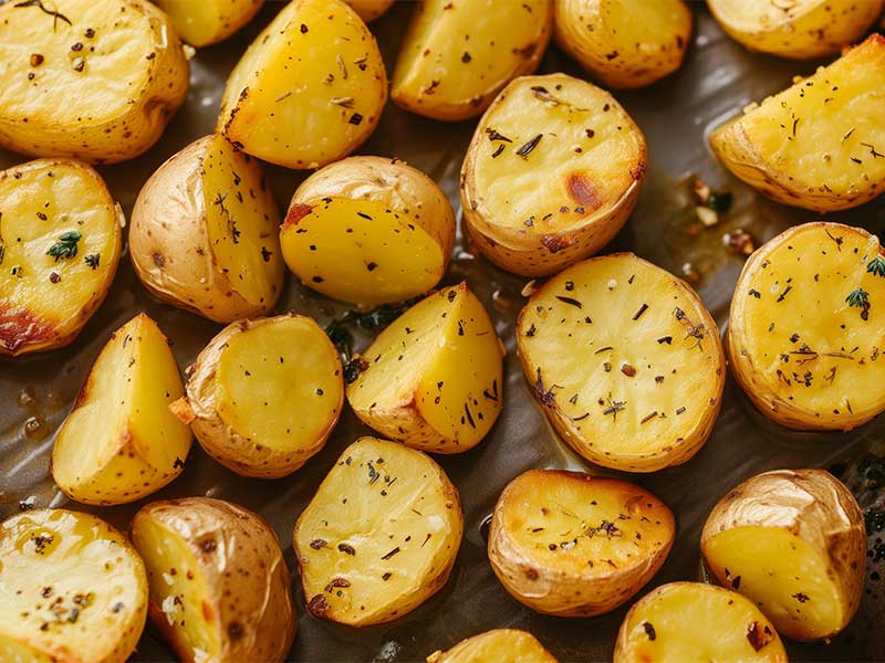 Ofenkartoffeln sind eine gesunde und tasty Option. Würze sie mit ein wenig gesundem Öl wie Olivenöl und deinen Lieblingsgewürzen.